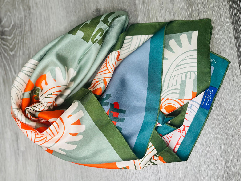 GEMME 100 % Mulberry Silk Versatile, African Art Inspired Scarf