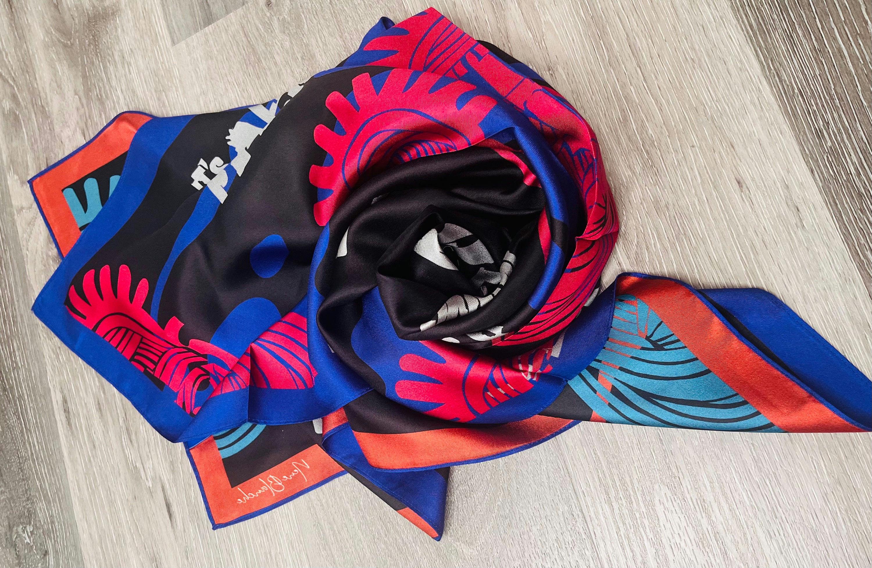 GEMME 100 % Mulberry Silk Versatile, African Art Inspired Scarf